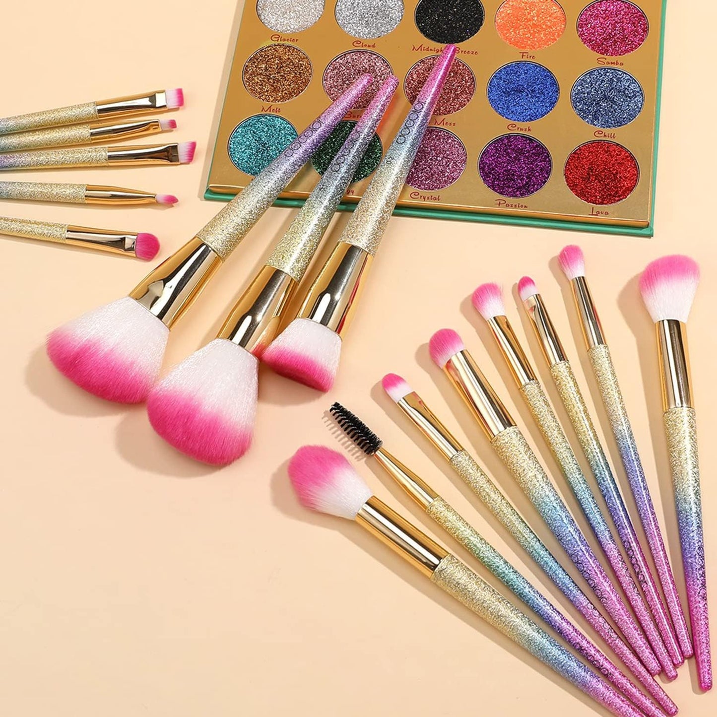 16Pcs Makeup Brushes Set, Professional Make up Brushes with Rainbow Box, Foundation Eyebrow Concealer Eyeshadow Bronzer Blush Contour Powder Eyeline Lip Makeup Brush Set