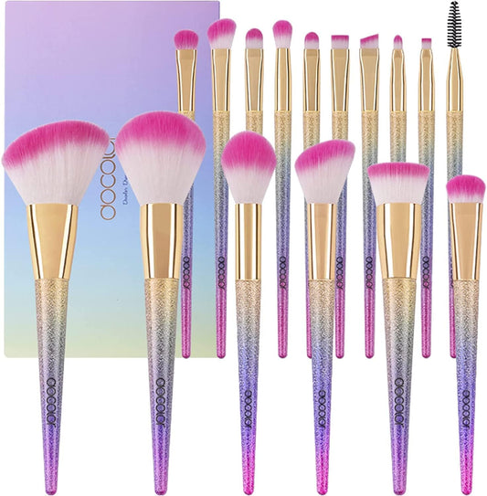 16Pcs Makeup Brushes Set, Professional Make up Brushes with Rainbow Box, Foundation Eyebrow Concealer Eyeshadow Bronzer Blush Contour Powder Eyeline Lip Makeup Brush Set